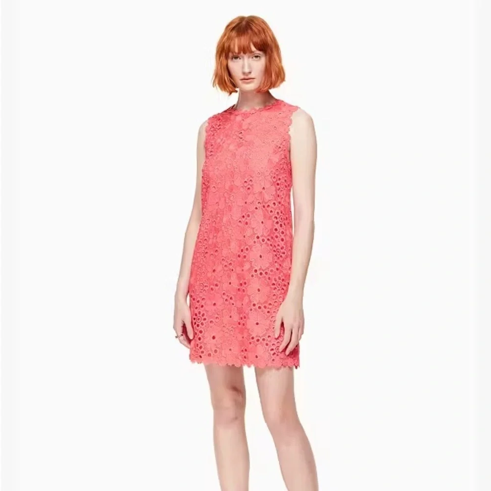 Kate Spade Shore Thing Lace Shift Dress Sleeveless Coral Peach Sherbet 8 Spring - Picture 1 of 11